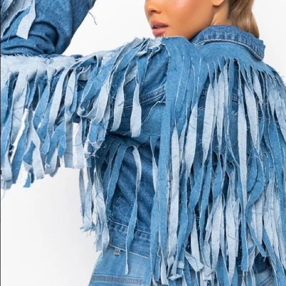 Azalea Wang Plus Denim Fringe Jacket - Picture 9 of 10